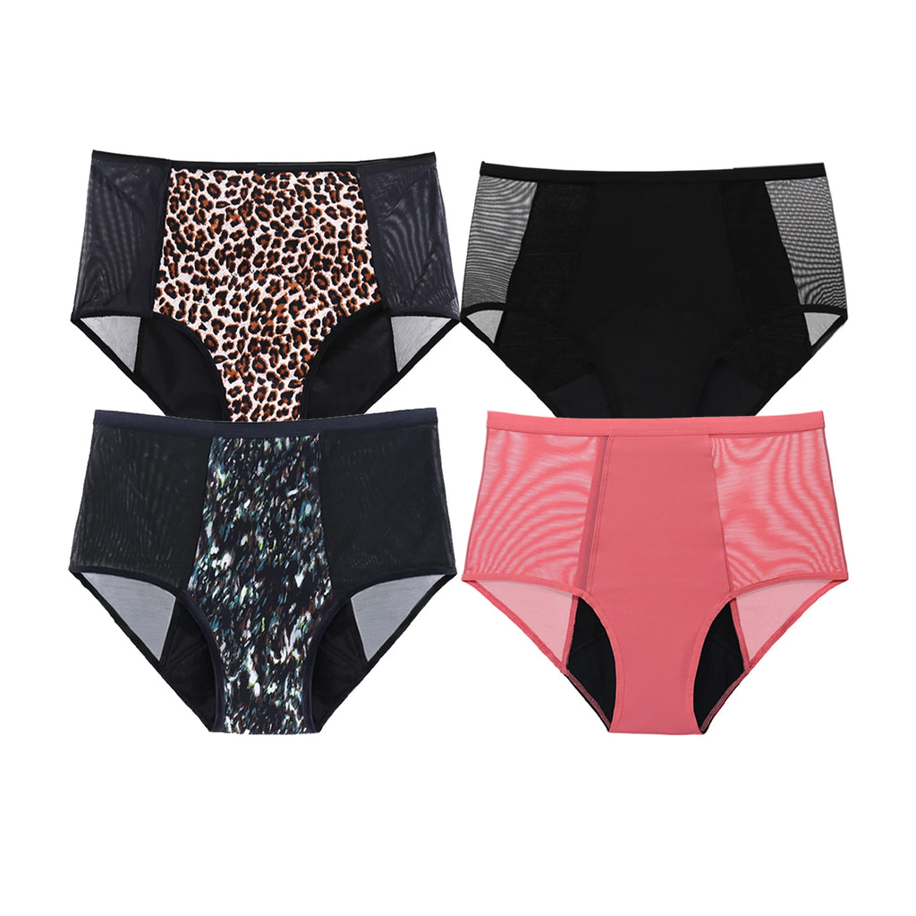 Breathable Menstrual Panties 4-Layer Leak Proof Bamboo Fiber Underpants Heavy Flow Woman Underwear Fast Absorption Period Briefs