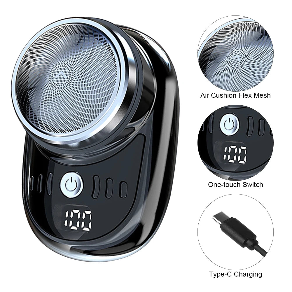 Men Mini Electric Travel Shaver USB Charging Face Beard Trimmer with Digital Display Rechargeable Shaver Washable Car Home Razor