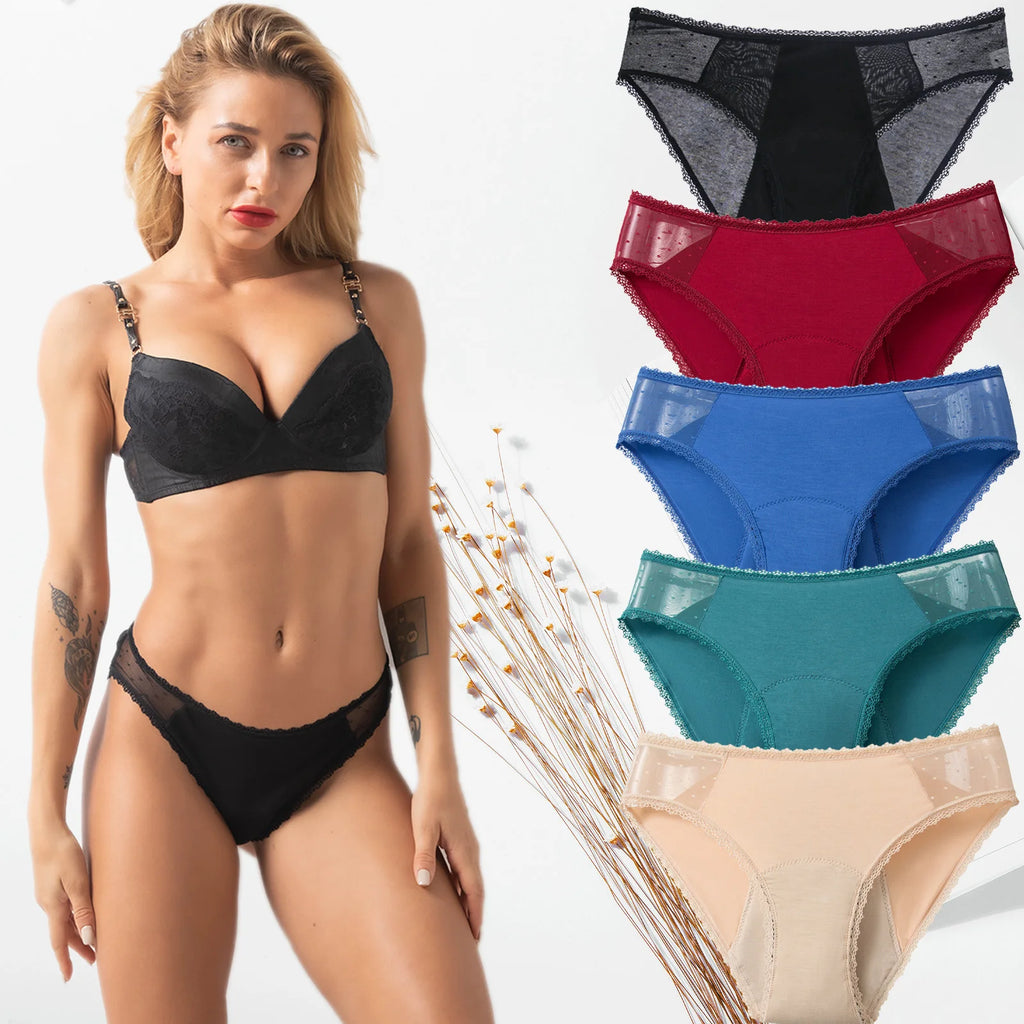 Breathable Menstrual Panties 4-Layer Leak Proof Bamboo Fiber Underpants Heavy Flow Woman Underwear Fast Absorption Period Briefs