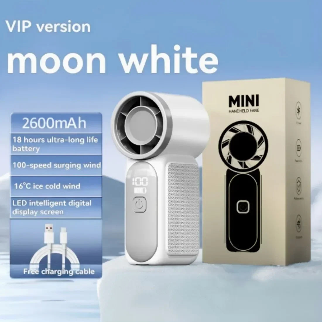 2026 New 100-Speed Mini Handheld Fan, High-Speed Turbo Blower, USB Rechargeable, Long-Lasting Portable Outdoor Cooling Fan