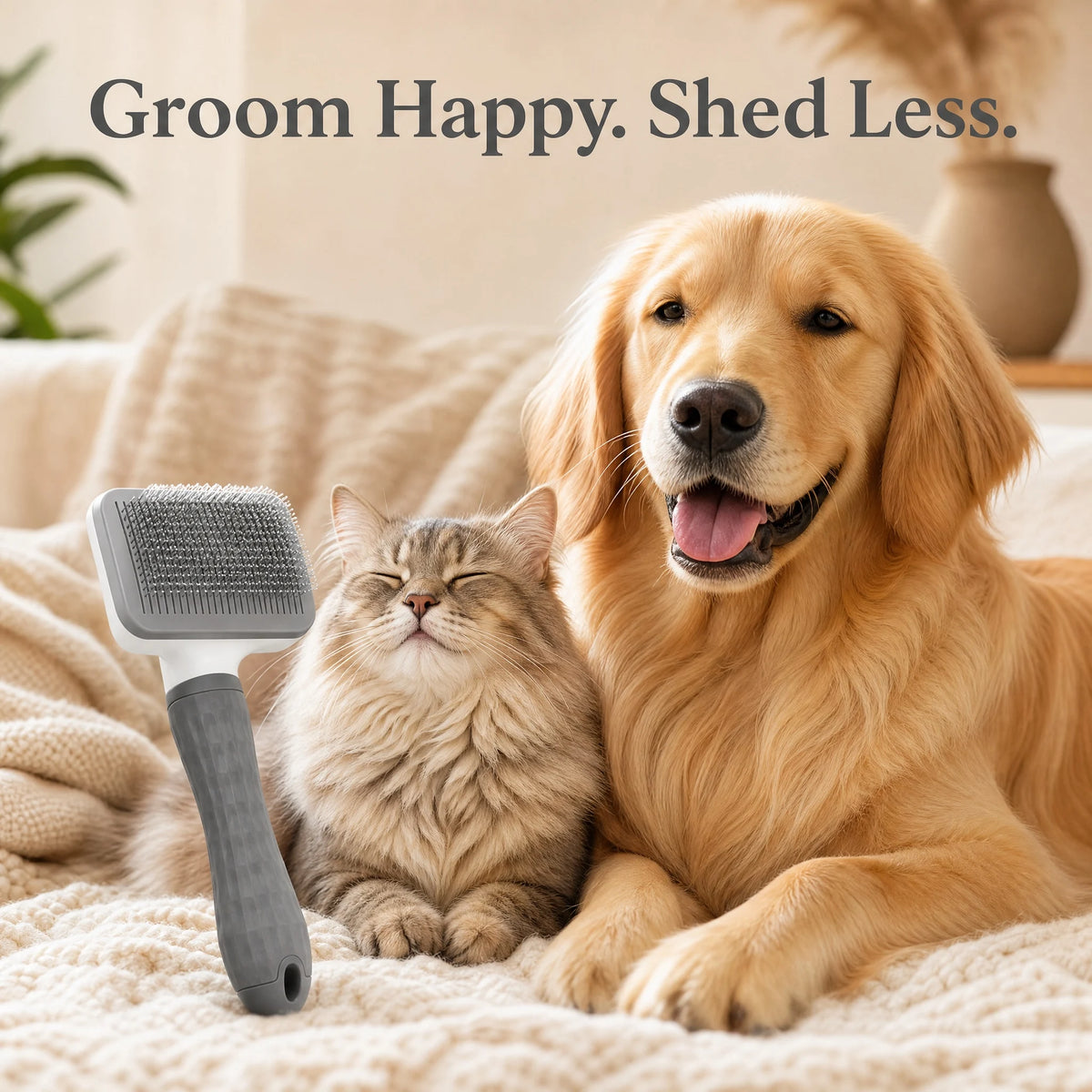 Universal Pet Detangling Brush, Massages Out Knots & Mats. 19cm, for Long/Short Hair, Soothing